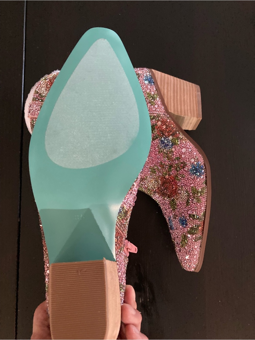 Betsey Johnson Pink Crystal Floral Ankle Boots - Picture 2 of 6